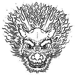 筆で描いた龍の顔のイラストです。