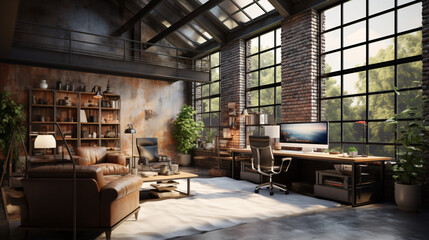 Modern cozy loft office interior