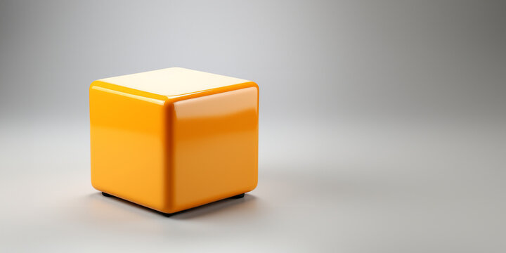 W&uuml;rfel Sitz Hocker in Lack Orange im Querformat f&uuml;r Banner, ai generativ