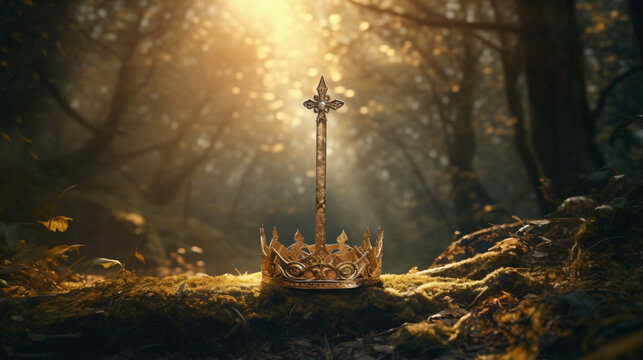 Mysterious and magical photo of gold king crown