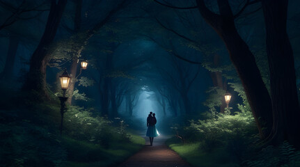 Enchanted Midnight Stroll: Wandering Through the Mystical Night Forest, Where Every Step Unfolds a Tale of Magic and Wonder