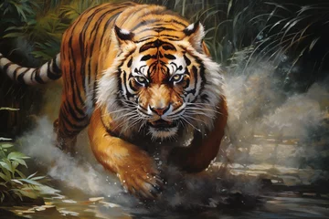 Zelfklevend Fotobehang tiger is ready to pounce on its prey © Salawati