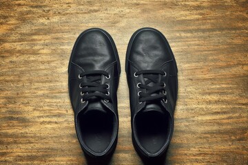Pair of shoes on wooden backdrop
