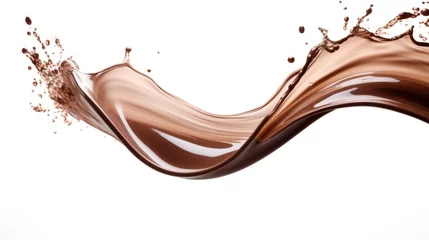 Poster Chocolate wave splash on white background. © morepiixel
