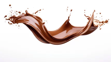 Gordijnen Chocolate wave splash on white background. © morepiixel