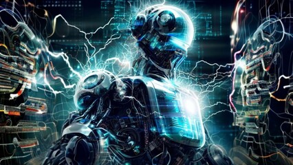Obraz premium robot in an electric field