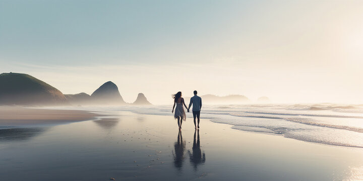 a couple walking Along The Ocean