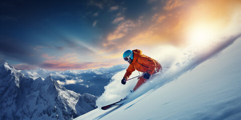 downhill skiing snowboarding - obrazy, fototapety, plakaty