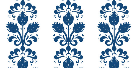 Obraz premium Beautiful seamless pattern with blue floral patterns in oriental style, vector illustration
