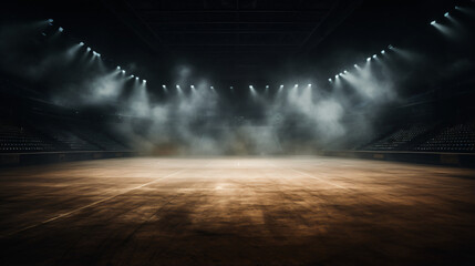 Sports arena with concrete floor with smokes
