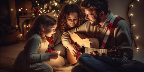 family with elderly parents sitting at christmas table