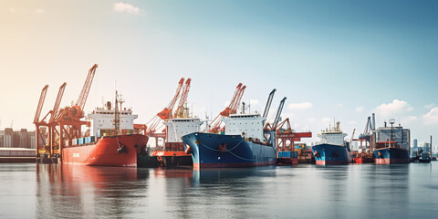 group of cargo ships moored at a cargo seaport