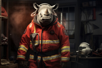 cool rhino animal firefighter uniform