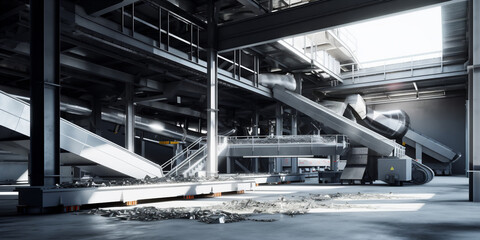 modern waste recycling plant with a large conveyor