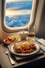 Try with lunch on the plane bord at the window with clouds, first and business class travel. - 652175424
