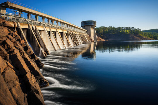 The Big hydroelectric farm at the river. water power energy