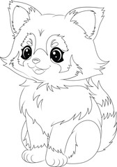 Coloring page a smiling red panda. Cute animal colouring page for kids