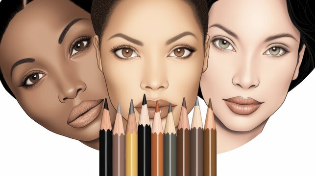 Diverse Pencils: Showcase a set of pencils in various skin tones, each representing a different race or ethnicity, united by the act of creating art together, signifying the power of collaboration 