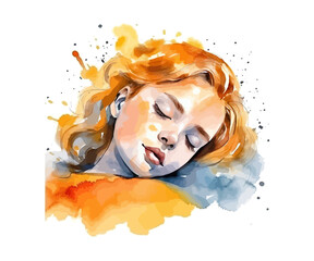 Watercolor sleeping girl. Vector illustration design.