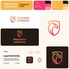 2D insurance company gradient line business logo with brand name. Eagle and shield icon. Design element. Visual identity. Template with kanit font. Suitable for insurance, financial protection.