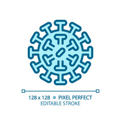 2D pixel perfect editable blue rotavirus icon, isolated monochromatic vector, thin line illustration representing bacteria.