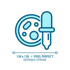 Fototapeta premium 2D pixel perfect editable blue bacteria with dropper icon, isolated monochromatic vector, thin line illustration representing bacteria.