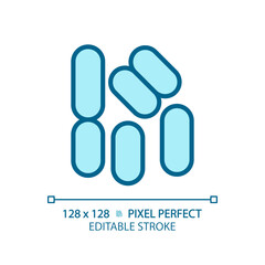 2D pixel perfect editable blue bacilli icon, isolated monochromatic vector, thin line illustration representing bacteria.