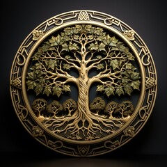 A gold plate with a tree of life on it. AI image.
