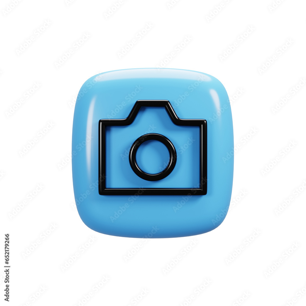 Poster camera icon on 3d rendering. user interface icon concept