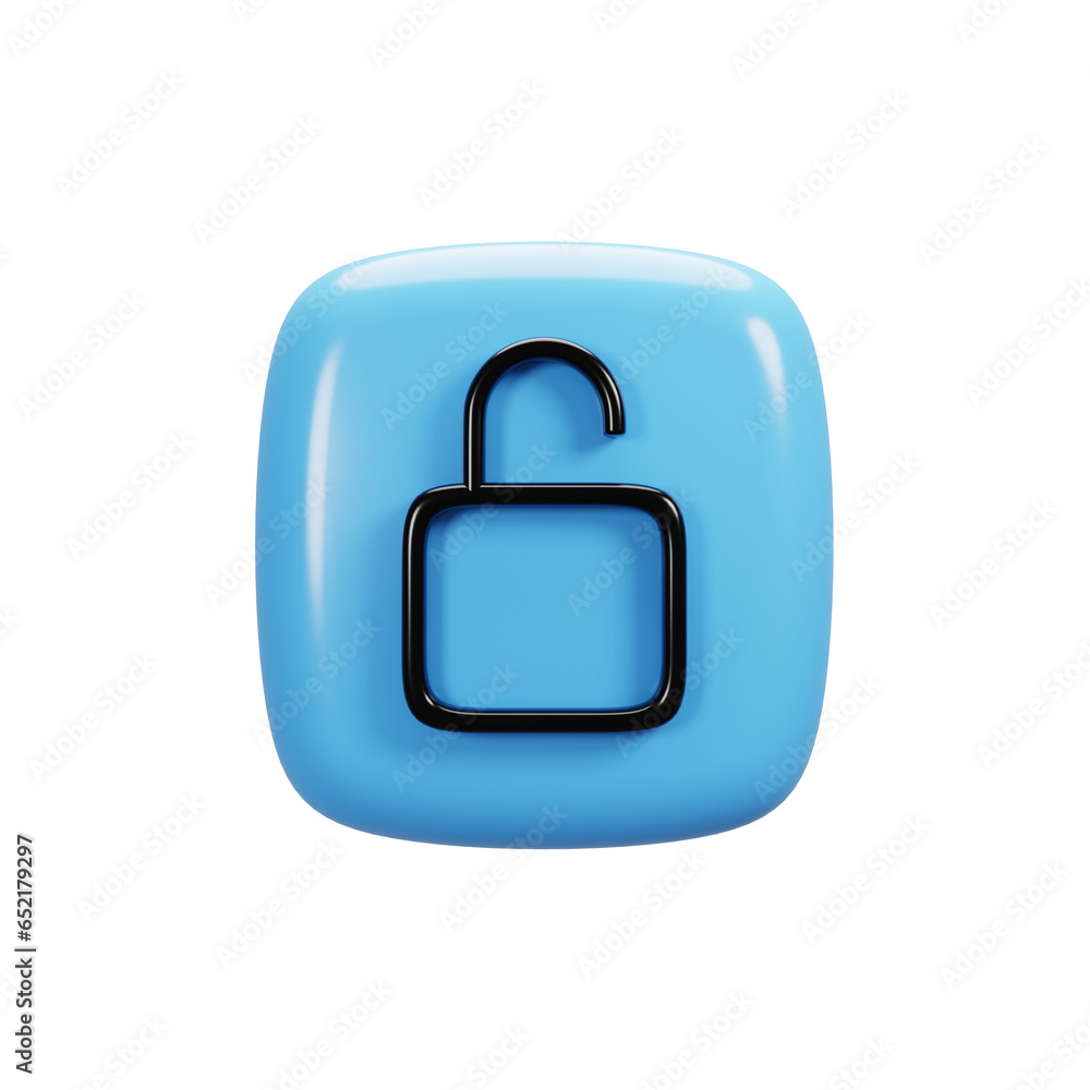 Poster unlock icon on 3d rendering. user interface icon concept