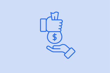 Geometric give money illustration in flat style design. Vector illustration.  Duotone blue color.