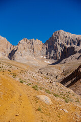 Aladaglar National Park. Cloudy mountain landscape. Transmountain trips. Trekking Aladaghlar. Turkey..