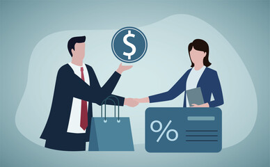 Salesman job abstract concept vector illustration. Personalized selling, face-to-face sales strategy, sales growth, personal discount, customer service, retail shop happy client abstract metaphor.