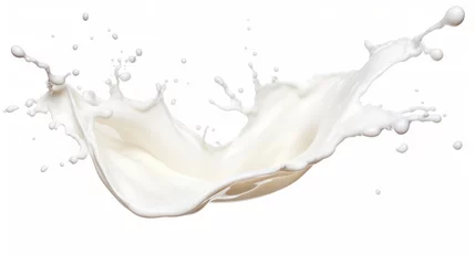 Tuinposter White milk cream splash on white background. © morepiixel