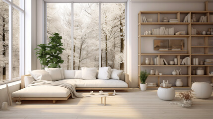 Stylish Scandinavian modern white cozy eco interior