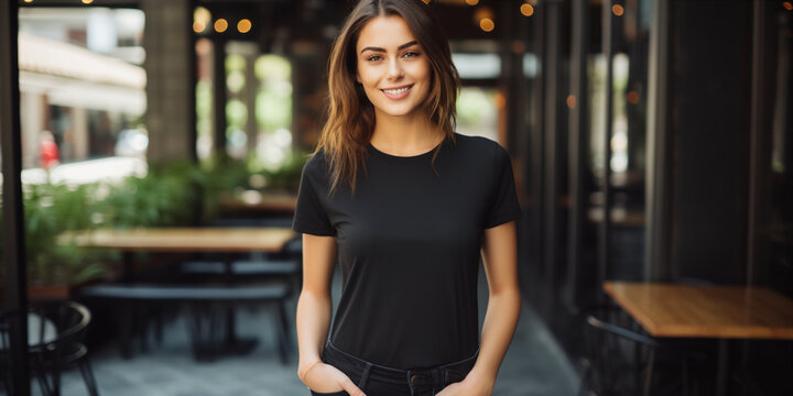 Young Woman Wearing black Sweatshirt Mockup