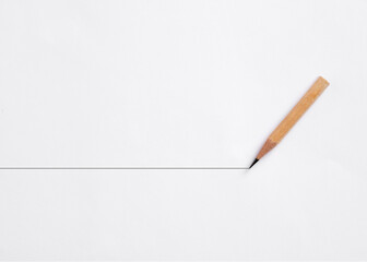 Pencil draws a horizontal line on white background. Stability and continuity in business. - obrazy, fototapety, plakaty