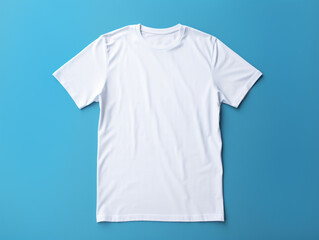 Blank white t-shirt mockup on the blue floor. Generative Ai