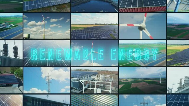 Renewable energy infographic. Renewable energy opening frame. Renewable energy production