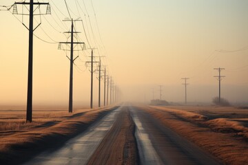 Fototapeta na wymiar A strip of power poles along a highway.