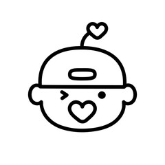 Cute baby avatar. The child winks. Children's avatar. Children concept. Funny avatar of a baby in a cap with a pacifier. Heart-shaped pacifier. Vector illustration in linear style