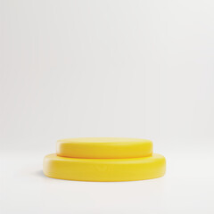 Room with yellow podium or pedestal in cute 3d style, vector illustration on white background.