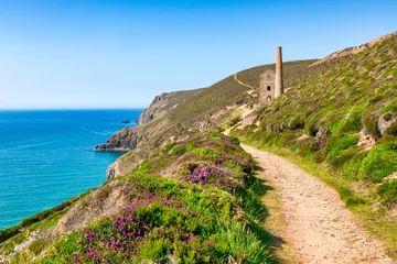 Fototapete Rund Küste Wheal Coates engine house and chimney, on the South West Coast Path between St Agnes Head and Church Porth.  © Colin & Linda McKie