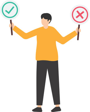 Do and Don't list, suggest, advice or rules that make business success, Things to do, solutions or to avoid mistake and error, Holding a warning thumb up and thumb down sign

