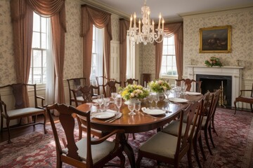 Fototapeta na wymiar Colonial-Inspired Room with Rich Wood Furnishings