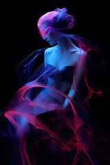 Obraz premium abstract silhouette of a woman similar to a sculpture in blue and red shades