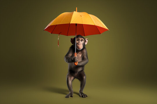 little monkey with an orange umbrella