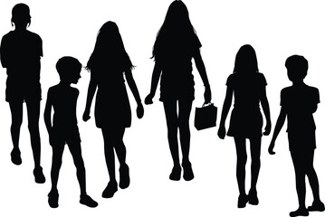 Group of children, black silhouettes.	Teenagers. - 652192481