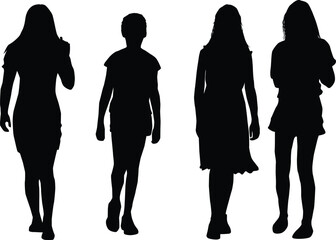 Group of children, black silhouettes.	Teenagers. - 652192685