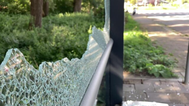 Vandalised bus shelter in the suburb of Loosduinen, The Hague in the Netherlands